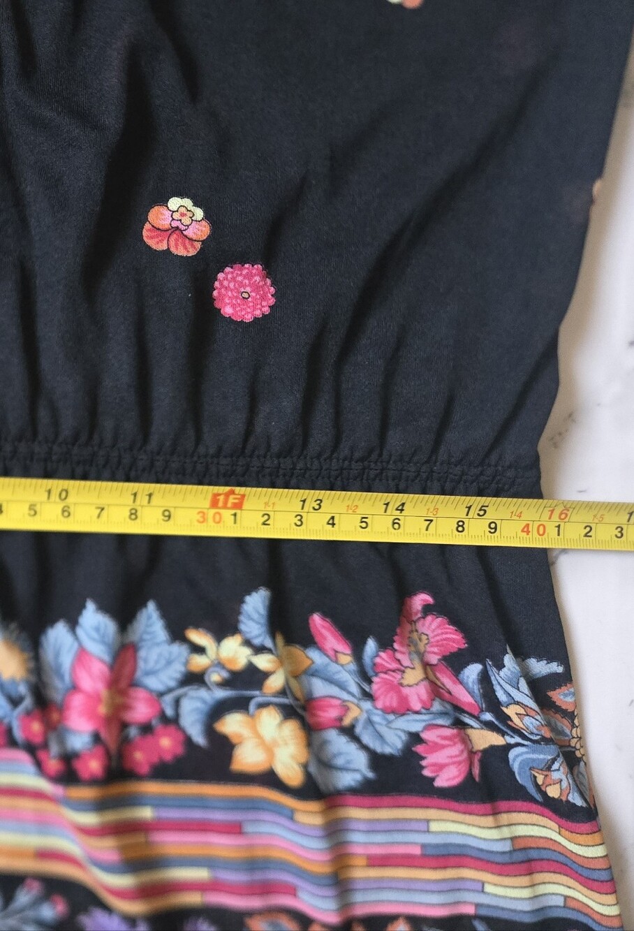 Black Floral Stripe Rainbow Sheer Mesh Short Sleeve Dress Small - Picture 6 of 7
